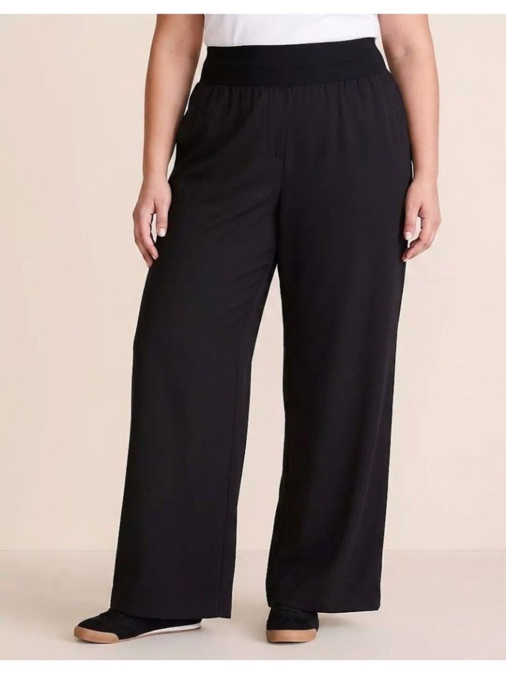 Lou & Grey Size XL Black Brushedsoft High Rise Pull On Loose Fit Wide Leg Pants